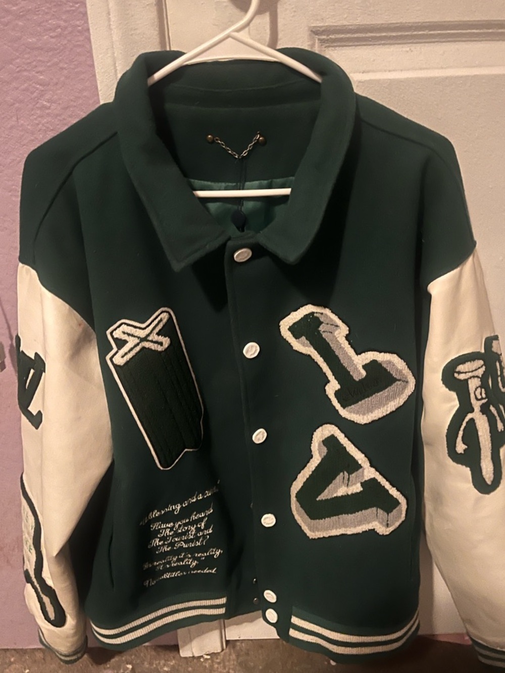 Louis Vuitton Green and White Varsity Bomber Jacket